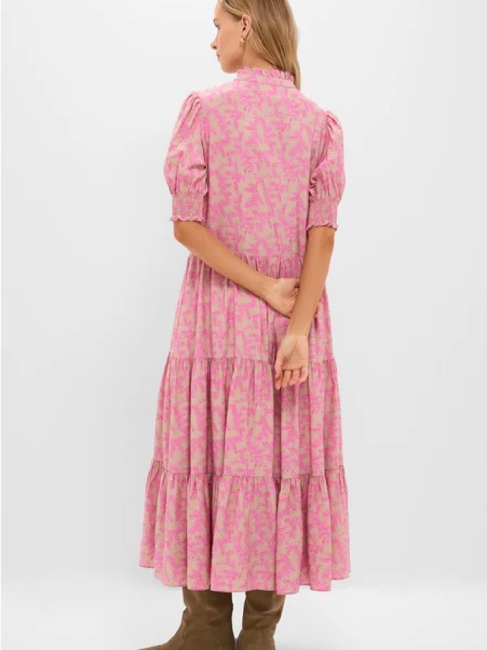 Tuckernuck Pink Leaf-Print Maxi Dress on Tan - Picture 4 of 5